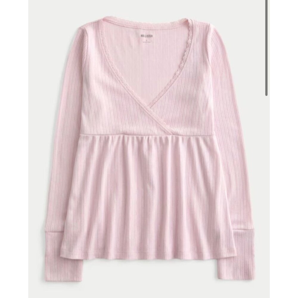 Hollister Babydoll Lace Top Pink XL Festival Western Y2K Coquette Striped Argyle - Picture 9 of 9